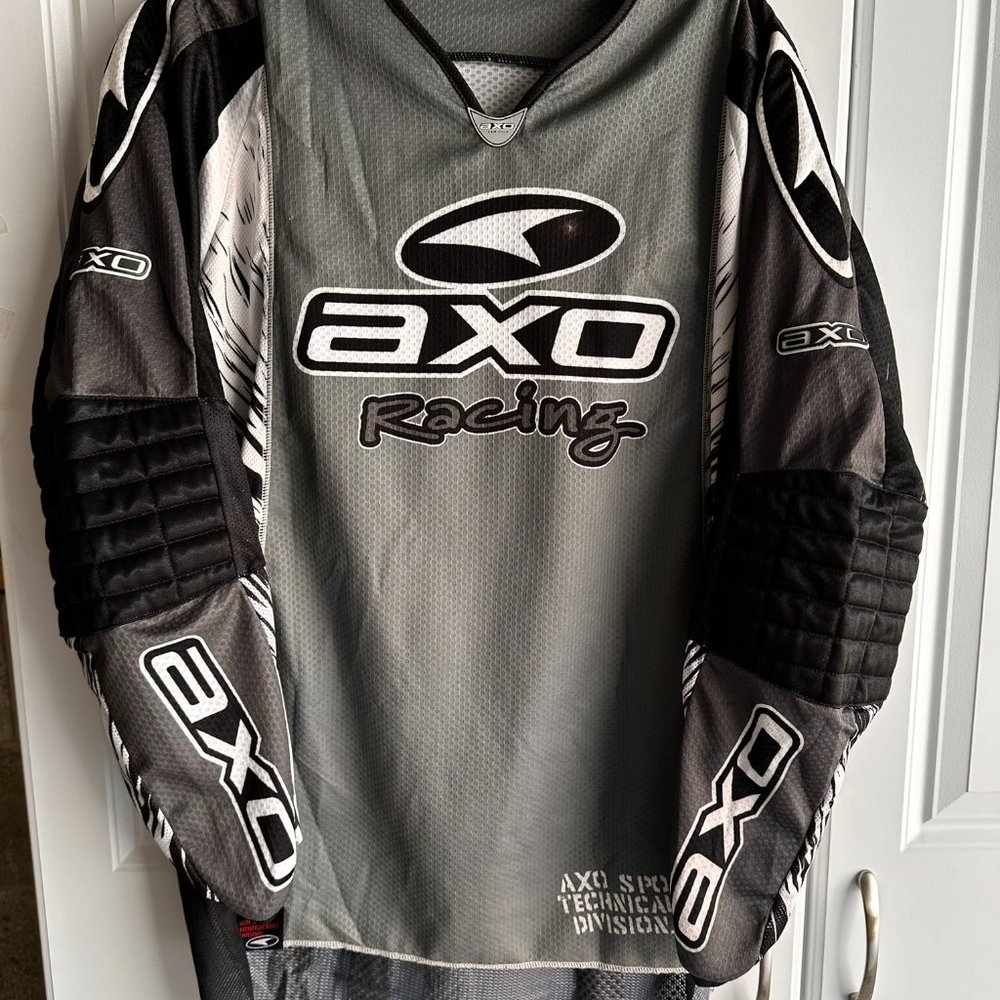 AXO Racing Vintage 90's Motosport Jersey Size Medium Long Sleeve Gray and Black